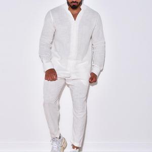 Tuta sportiva 2024 da <span class=keywords><strong>uomo</strong></span> in <span class=keywords><strong>lino</strong></span> autunno completo Casual pantaloni da lavoro a maniche lunghe alla moda Set due pezzi - Product Image 2
