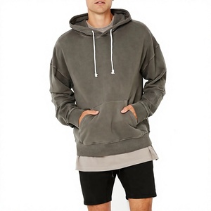 Sudadera con Capucha Extra Grande para Hombre, Color Gris Sólido, 100% Algodón, Felpa Francesa, Ropa Casual de Otoño - Product Image 1