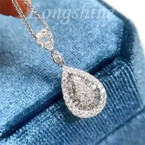Free Shipping Custom Jewelry Elegance Luxury Water Drop Shaped Pyriform Diamond Pendant 18K Gold Necklace