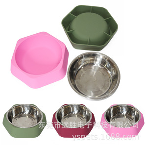 Hexagonal Silicone Pet <b>Bowl</b> Stainless Steel Inner Non Slip <b>Dog</b> Cat Feeding Dish Detachable Design For Pets - Product Image 1