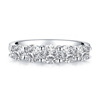 经典 5 颗圆形莫桑石叠戴戒指 925 纯银半永恒结婚戒指 女士精美珠宝礼物