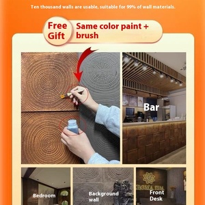 PU moderne Anti-culturel carbonisé panneau <span class=keywords><strong>de</strong></span> Grain <span class=keywords><strong>de</strong></span> bois anneau annuel lumière rétro fond mur pour hôtel chez l'habitant Villa décor - Product Image 4