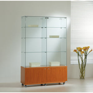 Vitrine moderne en verre 120x40x180 cm avec base en bois de cerisier, portes et étagères verrouillables pour rangement dans le salon - Product Image 1
