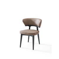 Chaise de salle à manger minimaliste en cuir PU gris avec cadre en métal, chaises rembourrées modernes de style nordique