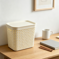 Cesta de Armazenamento Oca de Plástico Moldada por Injeção MONR PP com Tampa de Bambu, Design Moderno Empilhável
