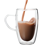 Mug à lait en verre durable à double paroi résistant à la chaleur, grande capacité, design moderne, compatible lave-vaisselle, sans danger pour les aliments, idéal pour les voyages
