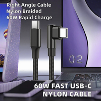 Câble USB-C mâle 60W 1m à angle droit/gauche 90 degrés en alliage d'aluminium, charge rapide 5A, tressé en nylon, écologique