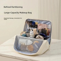 Trousse de Maquillage de Voyage en Cuir PU Grande Capacité avec Compartiments pour Pinceaux, Organisateur de Toilette Autoportant et Séparé