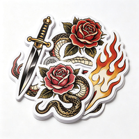 Autocollants de style punk Haoxuan, en vinyle PVC blanc, motifs rétro (poignard, rose, serpent, flamme), brillants, imperméables, découpés.