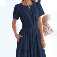 Robe longue d'été décontractée pour femme, grande taille, en mousseline, motif floral bohème, bleu et rouge, à manches courtes, avec poches, pour la plage