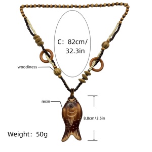 Collana Lunga in Legno Stile Bohemien per Uomo, Collana <span class=keywords><strong>con</strong></span> Ciondolo a Pesce Stile Retrò Boho, Gioielli <span class=keywords><strong>Maschili</strong></span> <span class=keywords><strong>con</strong></span> Perline - Product Image 3