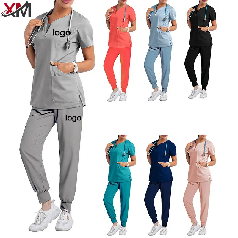 New 2024 Hospital Doctor Uniforms Nurse Scrub Jogger 2 Piece Fashionable Medical Scrubs Women Custom Scrubs Uniforms Sets