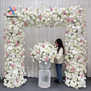 Arche de fleurs artificielles réalistes en soie blanche et rose, accompagnée de décorations de table assorties, ensemble de toile de fond pour mariage - Product Image 1