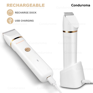 Recortadora de Bikini <span class=keywords><strong>para</strong></span> mujer, afeitadora de cuerpo húmedo/Seco, cabezales de hoja de cerámica reemplazables, maquinilla de afeitar de higiene masculina impermeable con recarga USB - Product Image 4