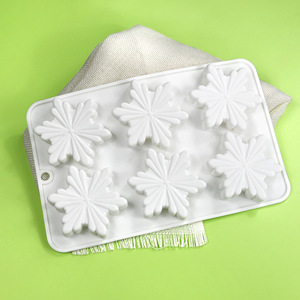 Snowflake Cake Mold 6 Cavity <b>Silicone</b> <b>Baking</b> Mold For Christmas Desserts White - Product Image 4