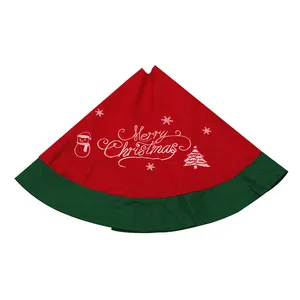 48-Inch Red Luxury Velvet Plush Christmas Tree Skirt Embroidered Holly Leaf Bow Rustic Xmas Holiday Decorations Ribbons