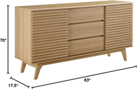 Modway Render Meuble buffet ou meuble TV de style moderne du milieu du siècle de 63 po avec rangement réglable en chêne