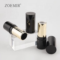 Tube vide noir brillant pour stick de blush, emballage de luxe pour stick de fond de teint, contenant rond en plastique pour stick correcteur crémeux