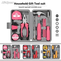 Ensemble de 13 outils à main compacts en acier au carbone rose pour femmes, kit d'outils pour réparations domestiques, étui rigide portable OEM