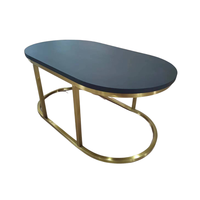 Table basse en pierre Table d'appoint ovale contemporaine gigogne avec base en métal doré