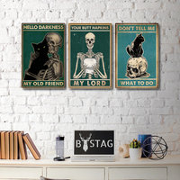 Plaque en étain plaquée or Jour des Morts, style vintage et moderne, motif squelette sorcière, pour décoration murale et cadeau