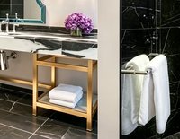 Meuble de salle de bain haut de gamme en laiton satiné pour hôtel, suite, avec pieds dorés, console de lavabo, meuble sous-vasque, cadre en bronze antique