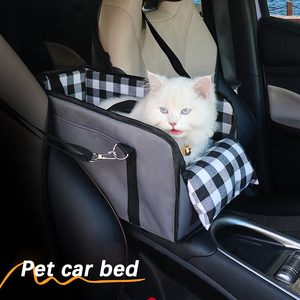 Kleines Auto-Haustierbett Modernes Rechteckiges Rucksack-Bett Komfortables Sicheres Katzen- und Hundebett Höhle für Alle Jahreszeiten Kariertes Muster Leinen Modisch - Product Image 2