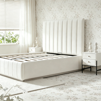 Nouvelle Arrivée 2026 Lit de Luxe avec Cadre en Acier et Tissu Lin, Style Ferme Moderne, Lit avec Rangement Hydraulique pour Chambre à Coucher