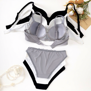 <span class=keywords><strong>Ensemble</strong></span> de lingerie sexy pour femmes de style euro-américain de bonne qualité, soutien-gorge rembourré push-up uni, culotte en nylon et élasthanne, vente en gros - Product Image 4
