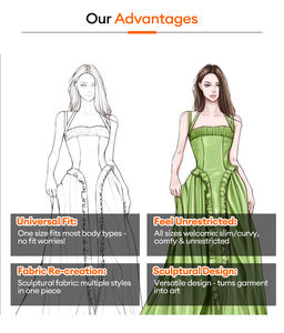 فستان سهرة أنيق وصديق للبيئة بنقشة زهور وياقة عالية وأكمام كاملة مع كشكشة - قابل لإعادة الاستخدام - Product Image 4