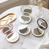 Mini Led Makeup Mirror Support Color Pattern Customization Easy to Carry Round Pocket Mirror