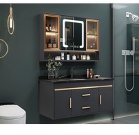 Vanité de salle de bain moderne et luxueuse Toilette simple avec plaque de roche et lavabo intégrés Conception intelligente