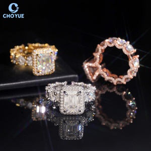 Luxury Cluster <b>Emerald</b> Moissanite Fully Band Iced Out Solid Sterling <b>Silver</b> 925 Hip Hop Jewelry VVS Moissanite Diamond Band <b>Ring</b> - Product Image 4