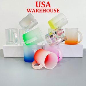 Mug à café en verre transparent givré, 11 oz, vierge, pour sublimation, dégradé ombré, couleurs arc-en-ciel, paillettes, entrepôt USA - Product Image 3