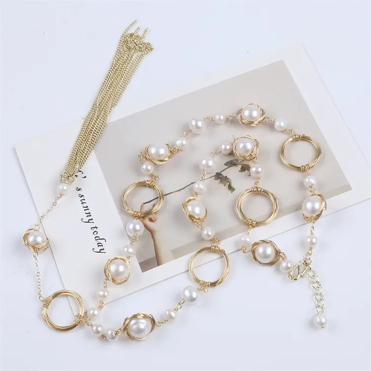 14k Gold Plating Freshwater Pearl Long Tassel Necklace Sweater Chain