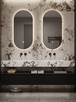 Meuble-lavabo mural moderne avec vasque, miroir intelligent et plan de travail en bois massif – Personnalisable pour appartement