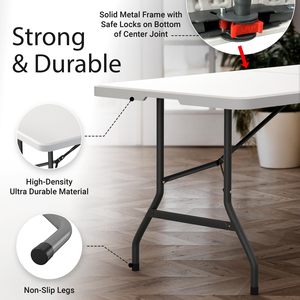 6FT <b>Foldable</b> Portable <b>Table</b> Steel Legs Indoor Outdoor <b>Table</b> For <b>Picnic</b> Wedding Party Camping Utility Use - Product Image 3