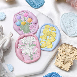 Suidis Plant Stamp - Tampon de sceau en relief irrégulier, motif tulipe, tête en cuivre, pour cire à cacheter et décoration - Product Image 1