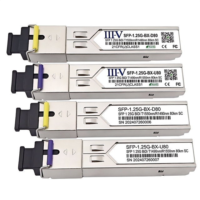 IIIV Brand 1.25G BiDi SFP 80km Transceiver WDM Single Fiber SC SMF DDM 1000BASE-BX Optical SFP Module Bulk Supply