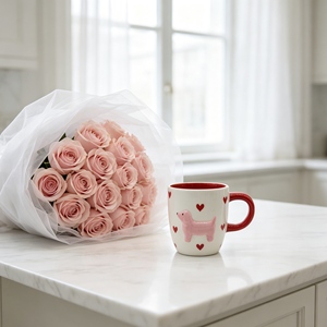 Mug en céramique <span class=keywords><strong>bicolore</strong></span> avec intérieur rouge, motif chien <span class=keywords><strong>teckel</strong></span> 3D et cœur en relief, logo personnalisé accepté, tasse à café et à eau, vente en gros - Product Image 6