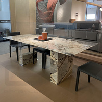 Gainsville Furniture Table de salle à manger de luxe en acrylique et marbre, design de pieds, forme unique, table à manger en marbre