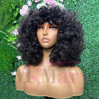 Peluca de cabello humano vietnamita SDD al por mayor, con flequillo a máquina, cabello indio virgen, rizado y con cutícula alineada, para mujeres afroamericanas.