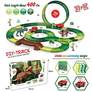 Juguetes de <span class=keywords><strong>tren</strong></span> de pista de carreras conectables DIY para niños, coches de dinosaurios educativos creativos en bolsa de polietileno, diversión para ensamblar y jugar en la pista. - Product Image 4