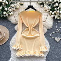 Robe en tricot à manches longues et à volants pour femmes, coupe ajustée, automne-hiver