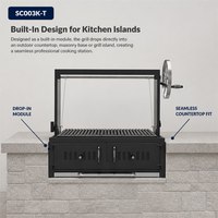 Barbecue à charbon de bois Santa Maria argentin en fonte avec grille en V, rôtissoire motorisée, chariot et module de cuisine extérieure de luxe