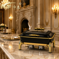 KUNTAI Réchaud de buffet rectangulaire de luxe noir/doré en acier inoxydable martelé, alimenté à l'alcool, 9L, chauffe-plat hydraulique 85-100°C