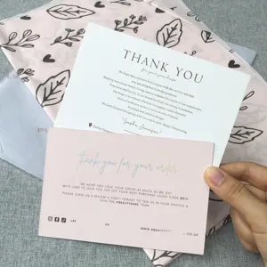 Luxury pink gold foil recycled paper thank you for your order card printing with border/ edge paper thank you card