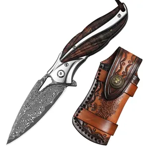 Japanese VG 10 Damascus steel 78 layers Handmade Damascus Steel Folding Knife with Imported Solidified Stabilized Wood Handle