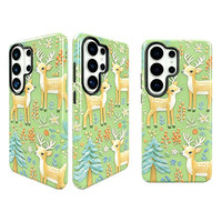 Coque de téléphone antichoc avec broderie cerf et motifs floraux pour Galaxy, motif animalier mignon de la forêt, pour femmes et filles