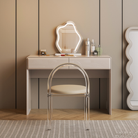 Table de maquillage moderne à finition brillante, table de toilette gris champagne avec tiroirs doublés de velours pour chambre d'hôtel